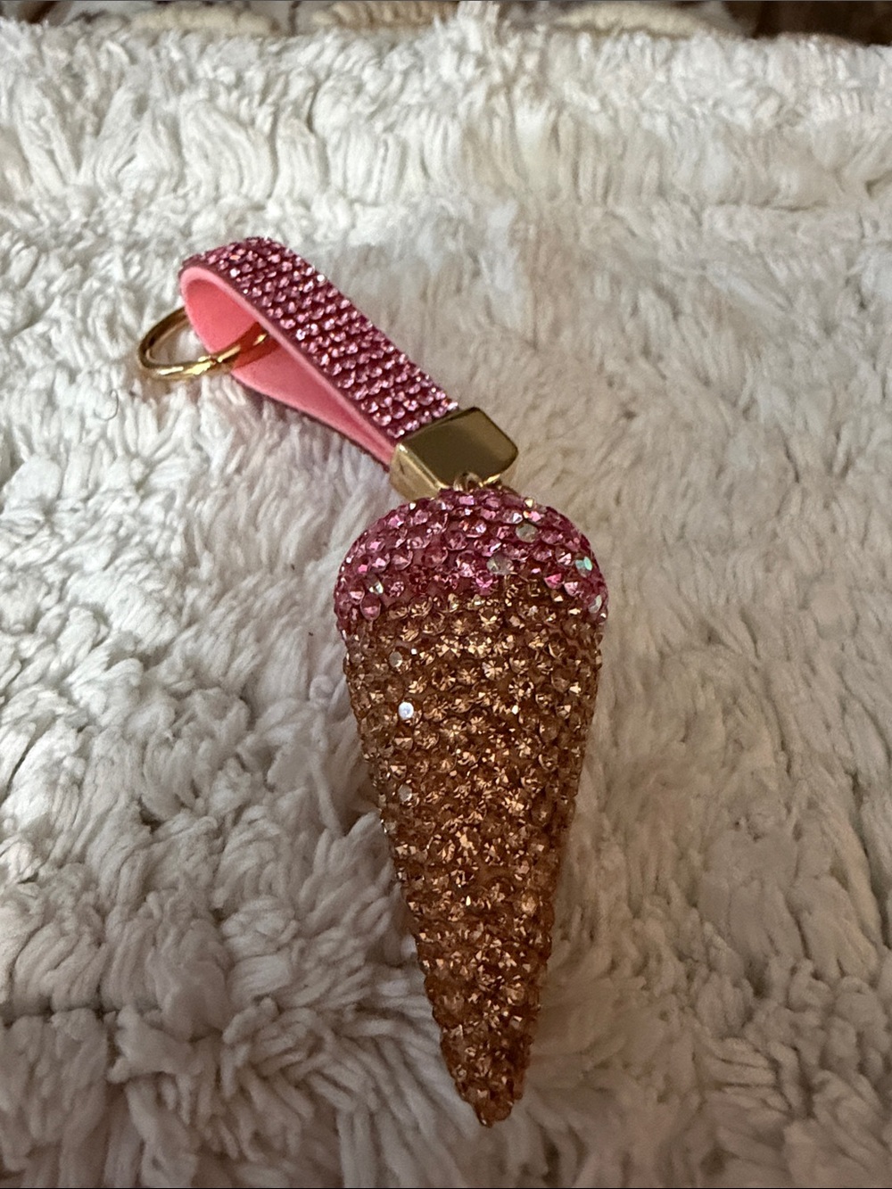 Pink Crystal Ice Cream Cone Keychain Key Holder